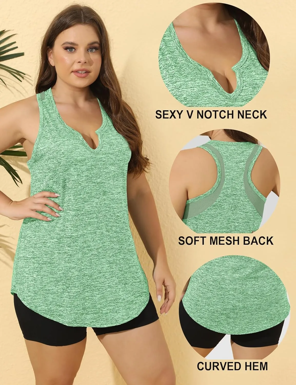 FOREYOND Women' s Plus Size Workout Tank Tops Loose Fit Athletic Sleeveless Tops V Neck Racerback Yoga Gym Summer Shirts