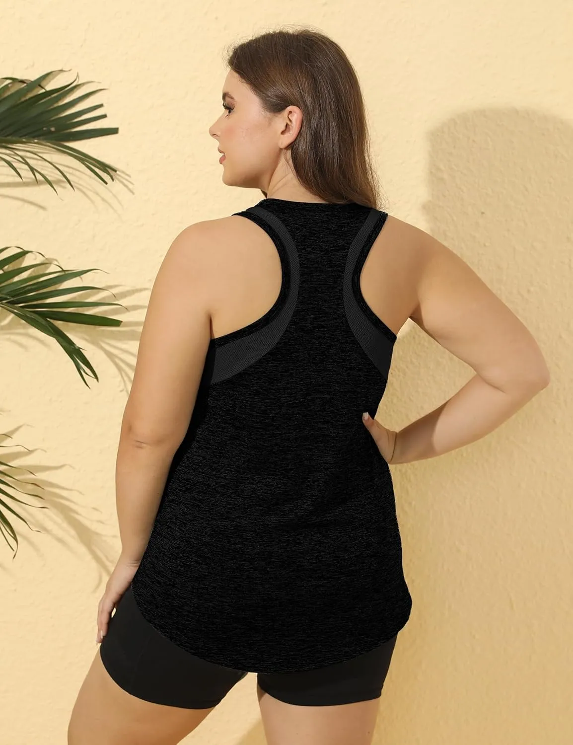 FOREYOND Women' s Plus Size Workout Tank Tops Loose Fit Athletic Sleeveless Tops V Neck Racerback Yoga Gym Summer Shirts