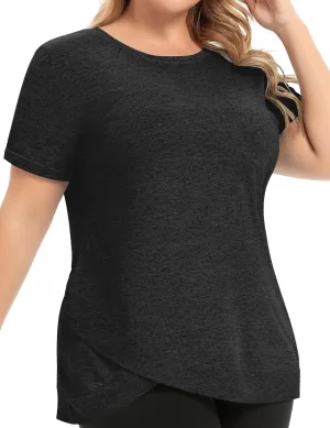 FOREYOND Women's Plus Size Workout Tops Short Sleeves Loose Fit Athletic Shirts Yoga Gym Running Clothing