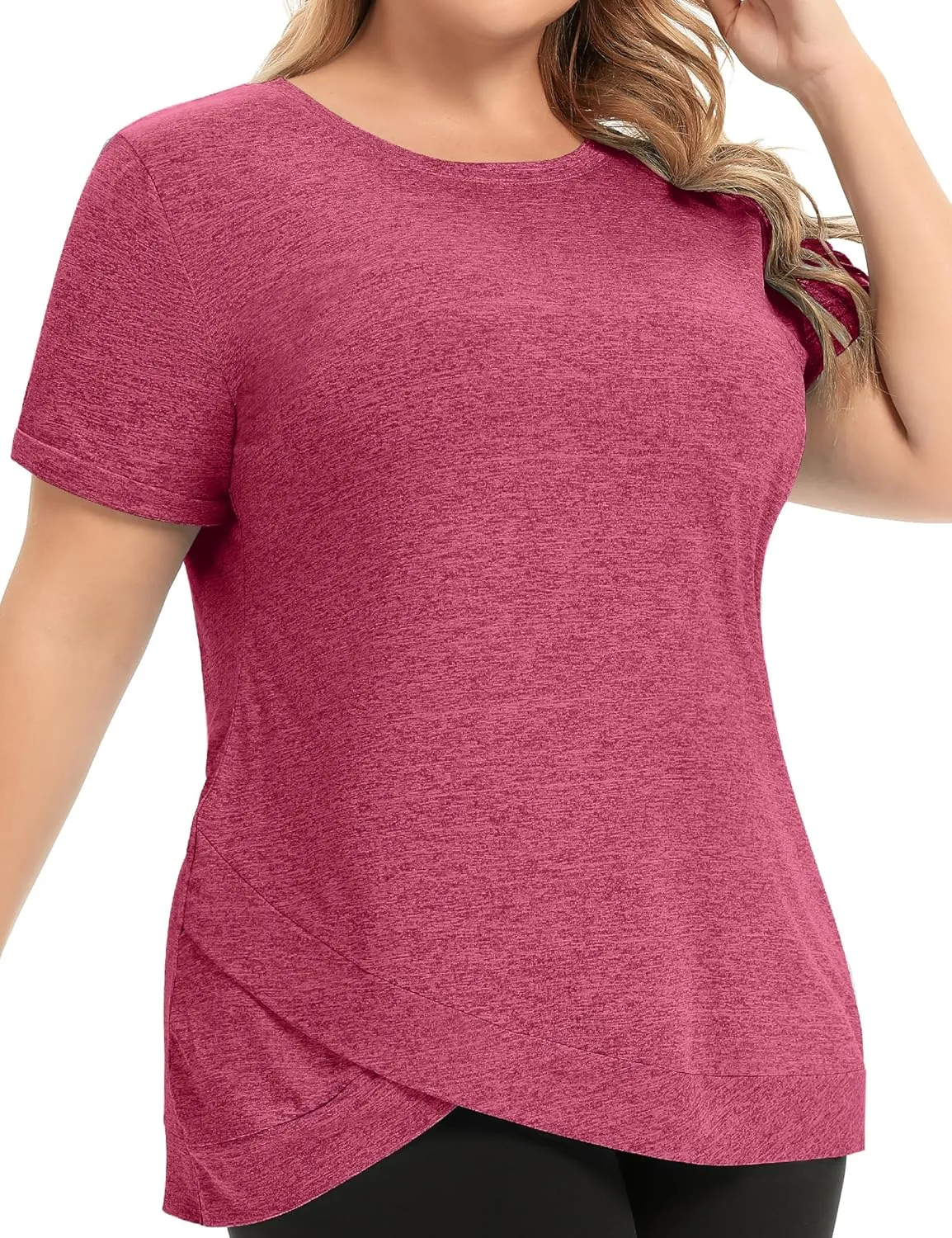 FOREYOND Women's Plus Size Workout Tops Short Sleeves Loose Fit Athletic Shirts Yoga Gym Running Clothing