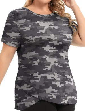 FOREYOND Women's Plus Size Workout Tops Short Sleeves Loose Fit Athletic Shirts Yoga Gym Running Clothing