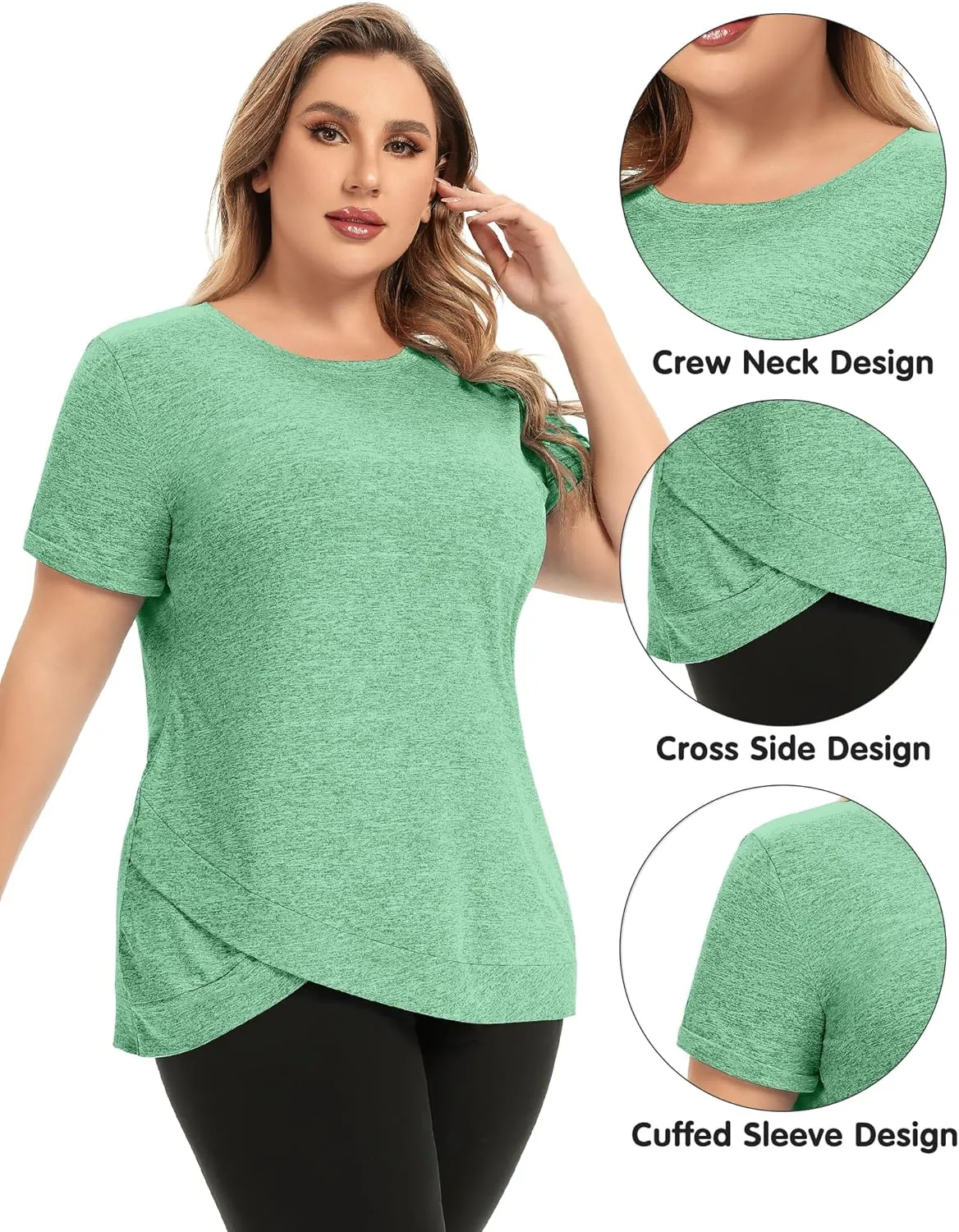 FOREYOND Women's Plus Size Workout Tops Short Sleeves Loose Fit Athletic Shirts Yoga Gym Running Clothing