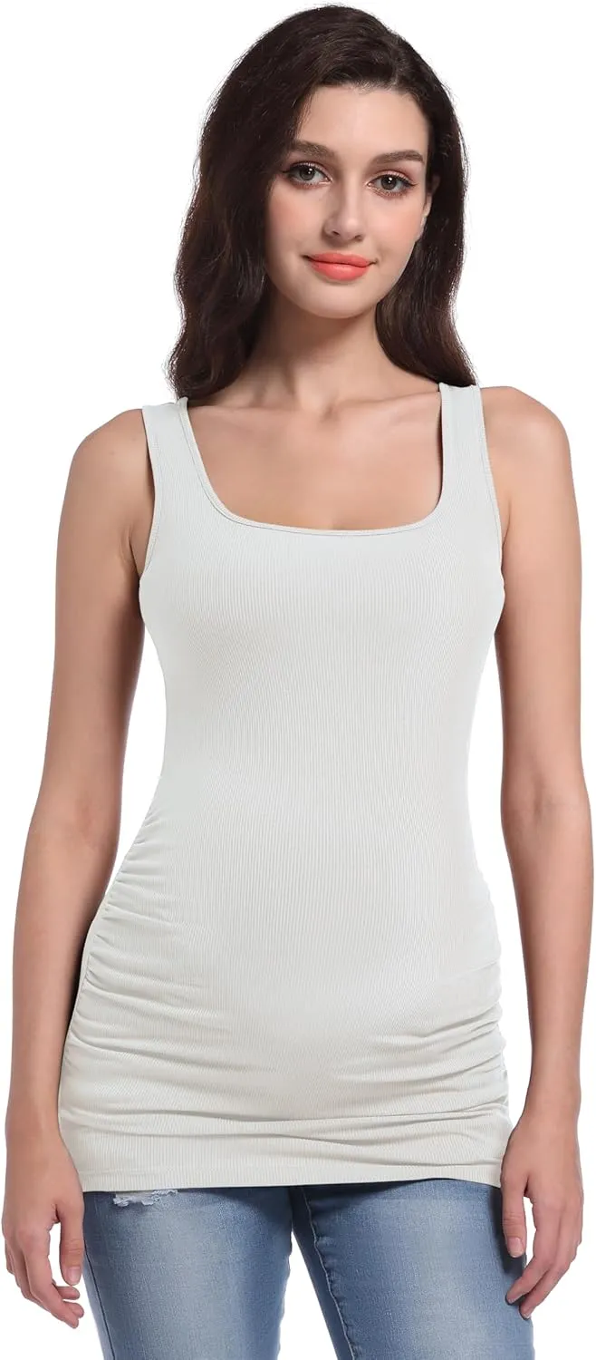 Foucome Maternity Tank Top Sleeveless Square Neck Trendy Casual Basic Tops Pregnancy Athletic Yoga Shirts Camisole
