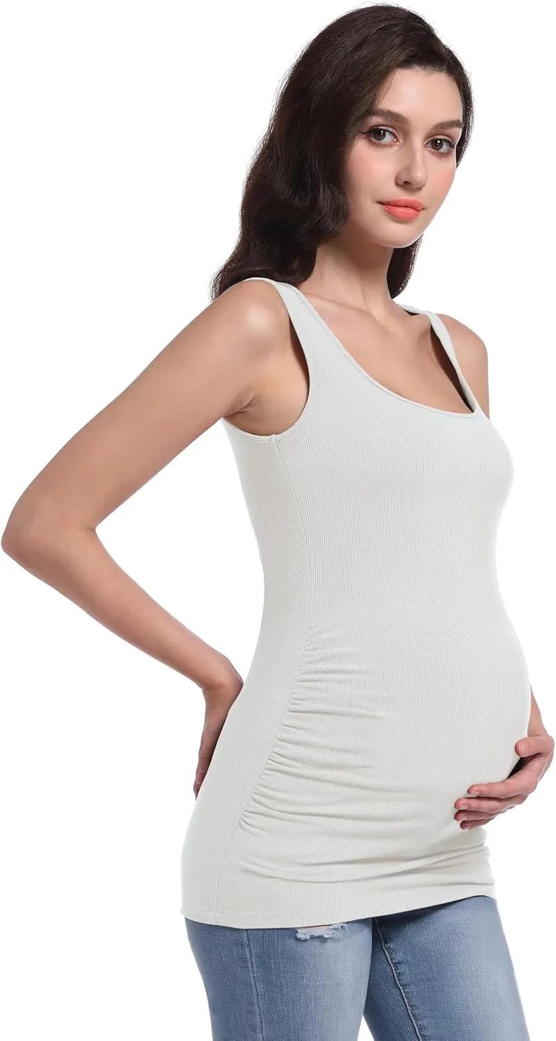 Foucome Maternity Tank Top Sleeveless Square Neck Trendy Casual Basic Tops Pregnancy Athletic Yoga Shirts Camisole