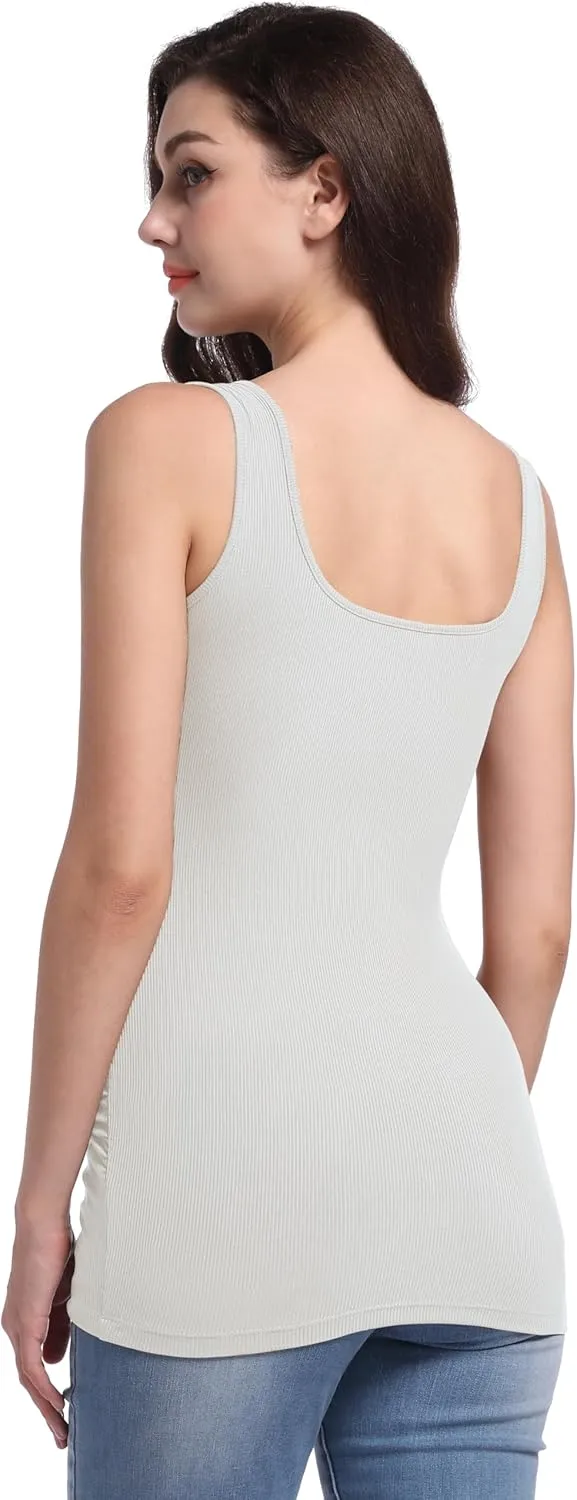 Foucome Maternity Tank Top Sleeveless Square Neck Trendy Casual Basic Tops Pregnancy Athletic Yoga Shirts Camisole