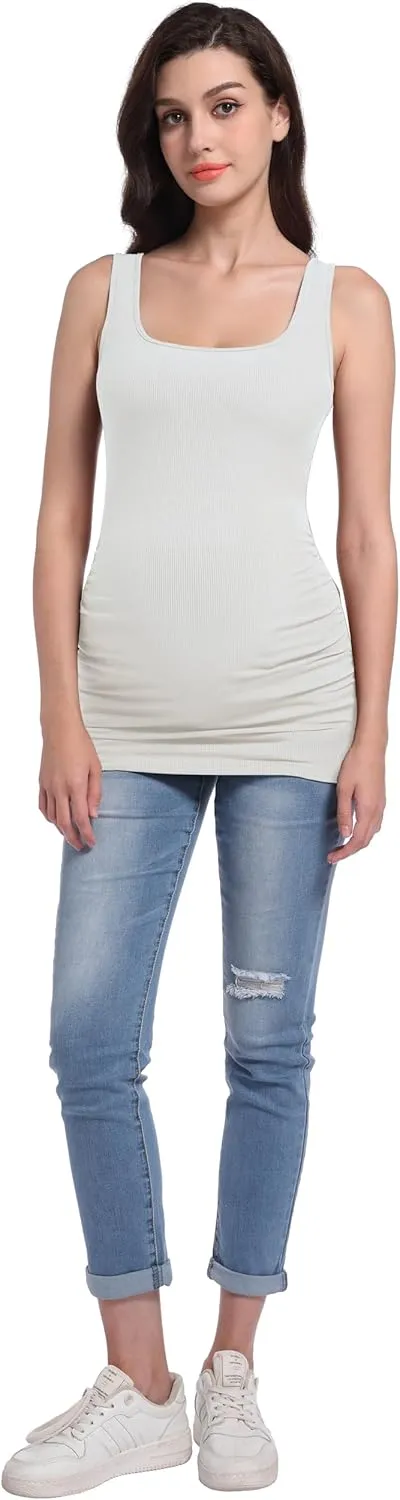Foucome Maternity Tank Top Sleeveless Square Neck Trendy Casual Basic Tops Pregnancy Athletic Yoga Shirts Camisole