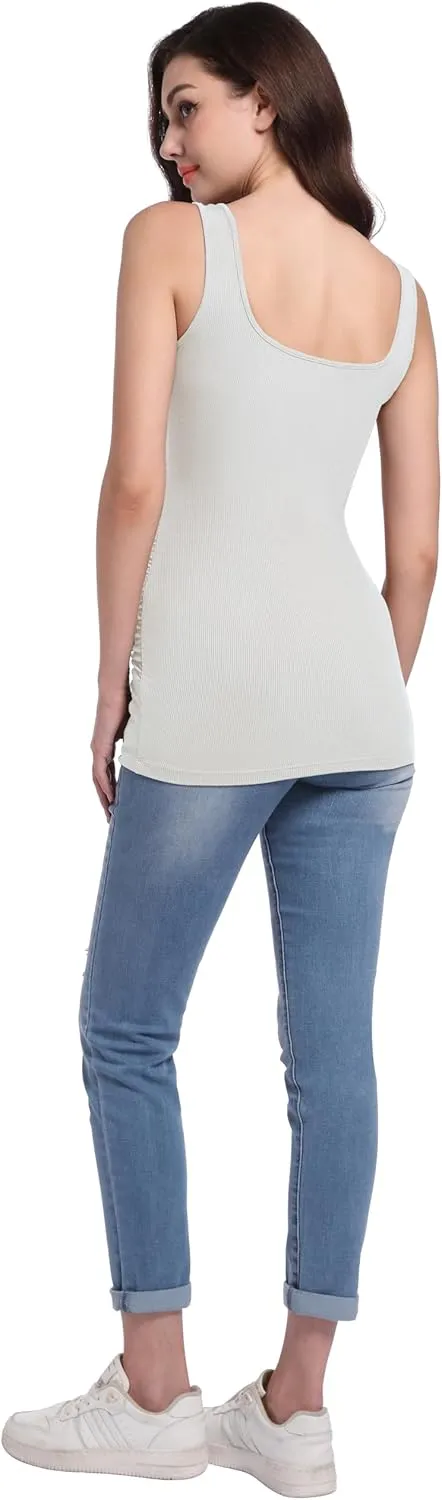 Foucome Maternity Tank Top Sleeveless Square Neck Trendy Casual Basic Tops Pregnancy Athletic Yoga Shirts Camisole