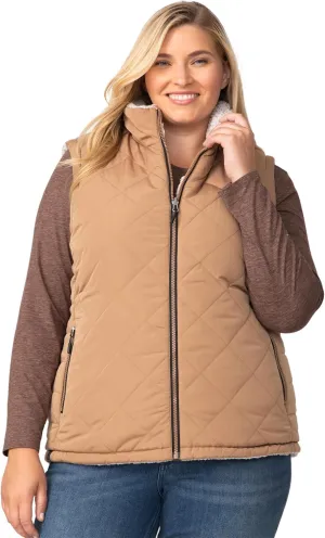 Free Country Women's Plus Size Expedition Stratus Lite Reversible Vest Camel 3X