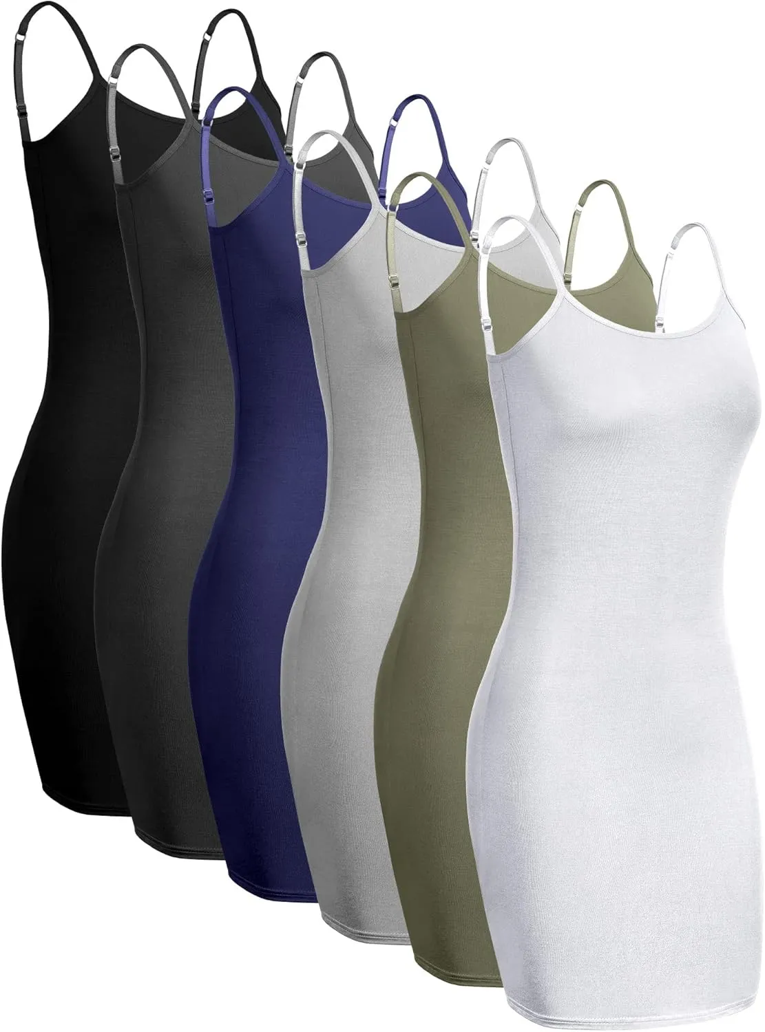 Geyoga 6 Pack Women's Cami Dress, Long Tank Dress Spaghetti Strap Slips for Under Dresses, Long Camisoles for Layering