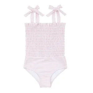 girls pink stripe smocked one piece