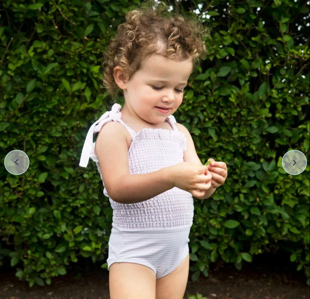 Girls Pink Stripe Smocked One Piece