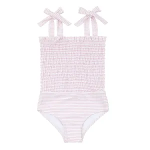 Girls Pink Stripe Smocked One Piece