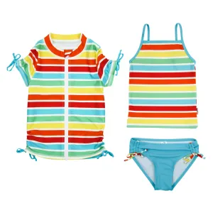 Girls Short Sleeve Rash Guard   Tankini Bikini Set (3 Piece) | "Rainbow”