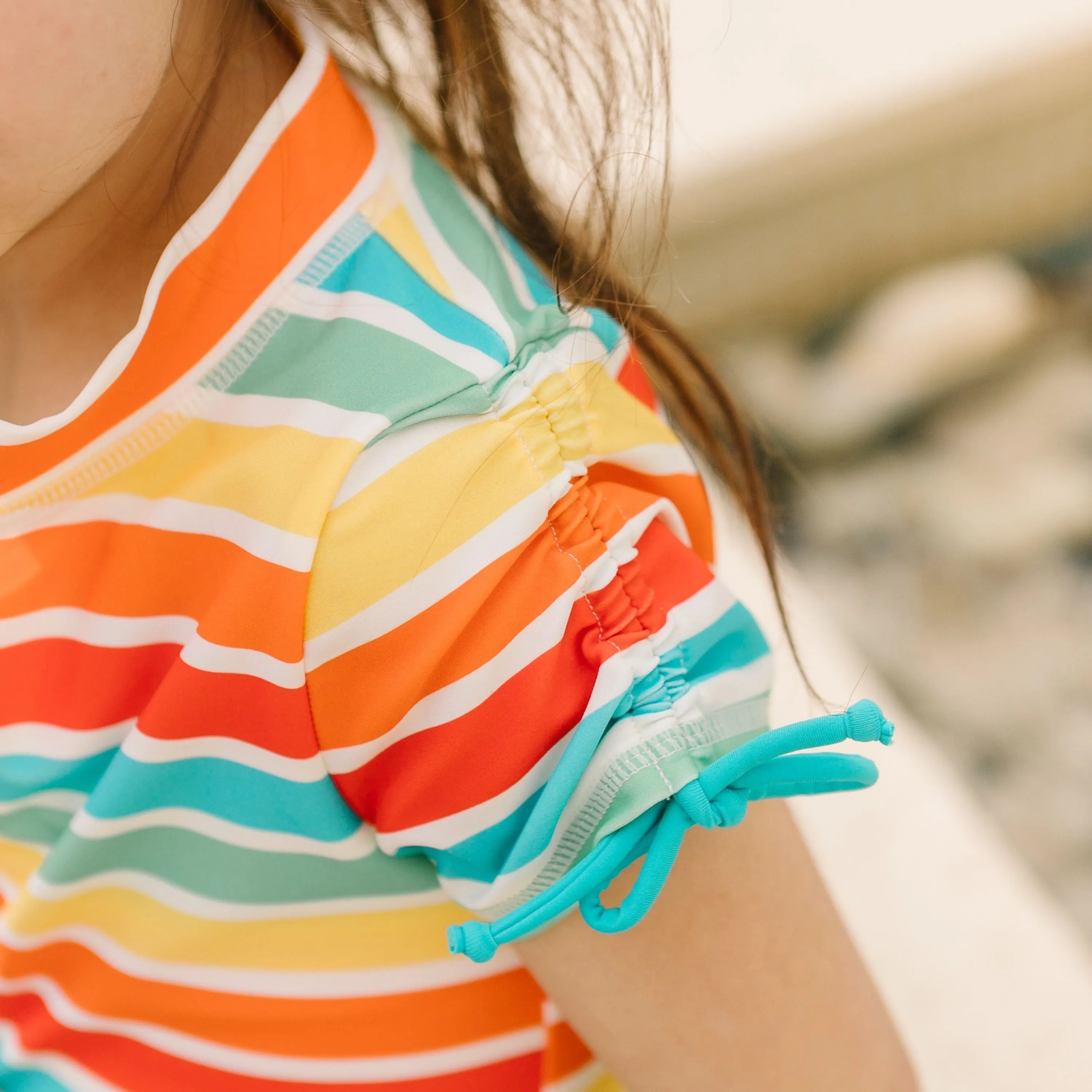 Girls Short Sleeve Rash Guard   Tankini Bikini Set (3 Piece) | "Rainbow”