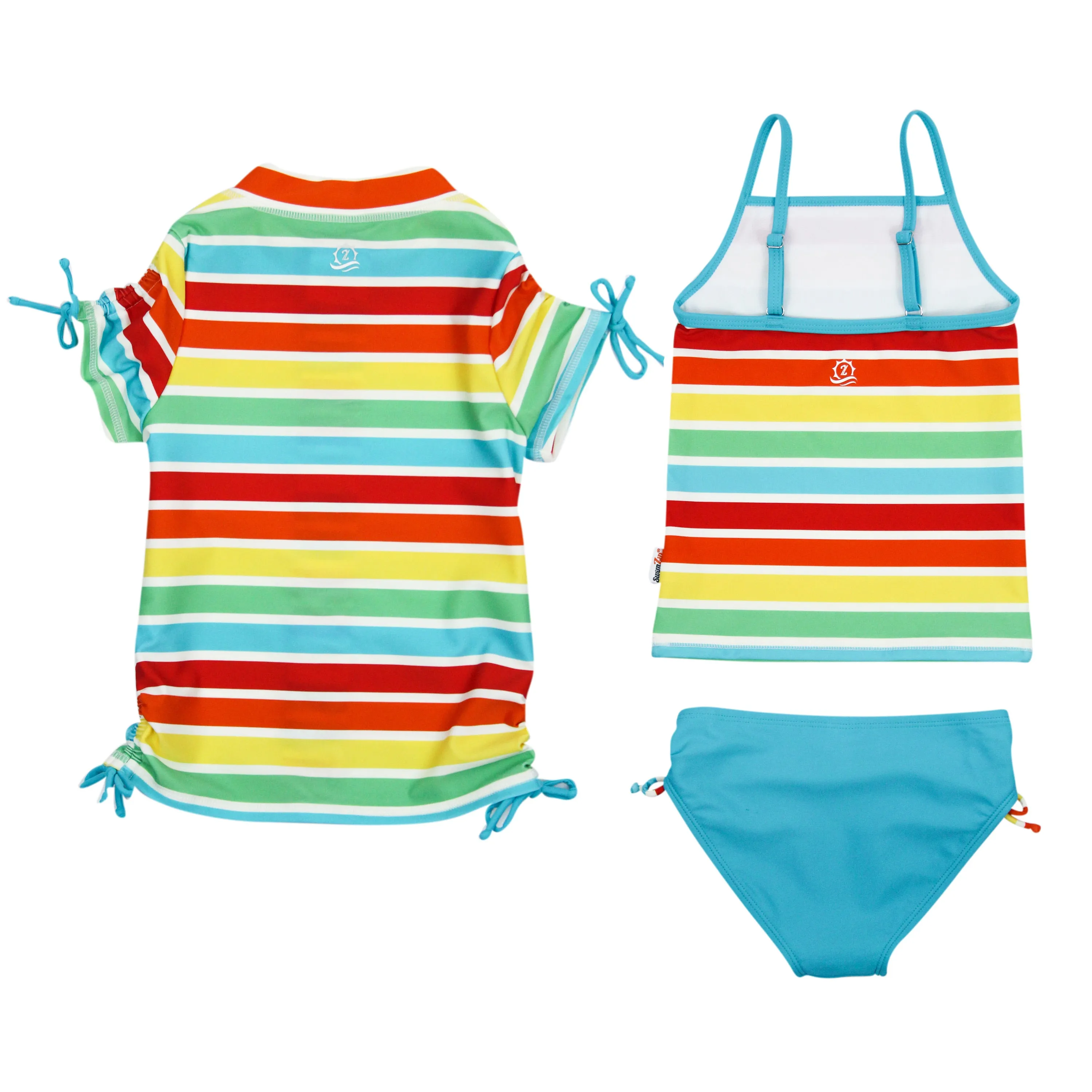 Girls Short Sleeve Rash Guard   Tankini Bikini Set (3 Piece) | "Rainbow”