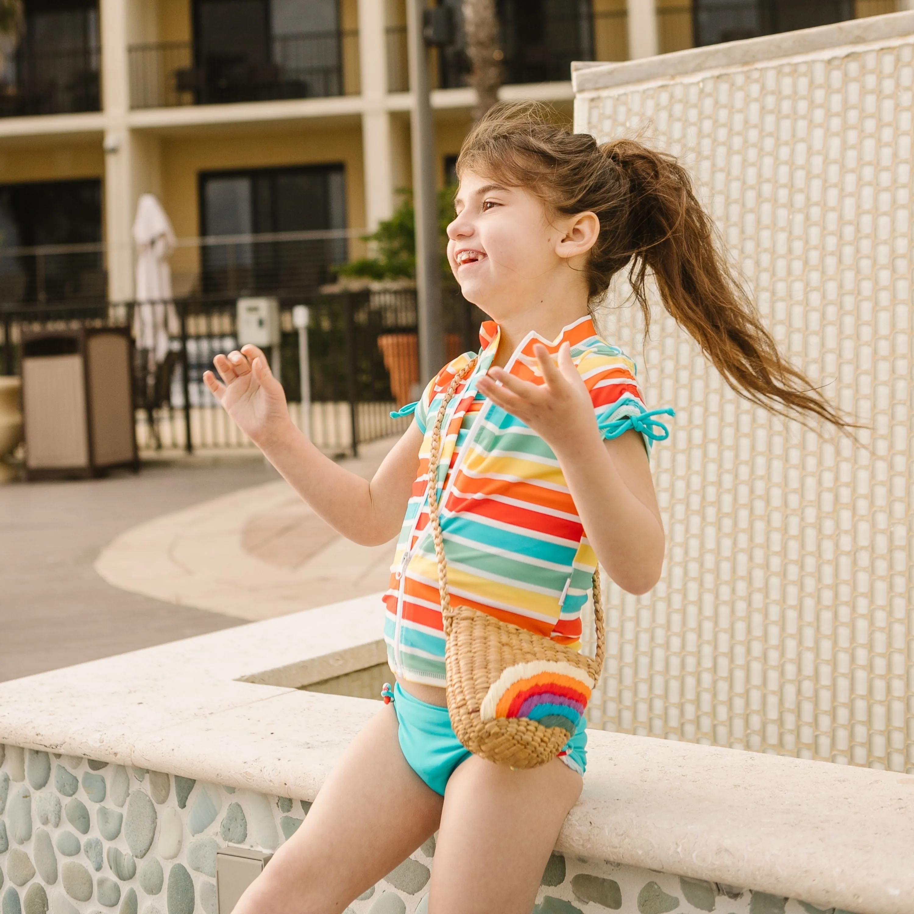 Girls Short Sleeve Rash Guard   Tankini Bikini Set (3 Piece) | "Rainbow”