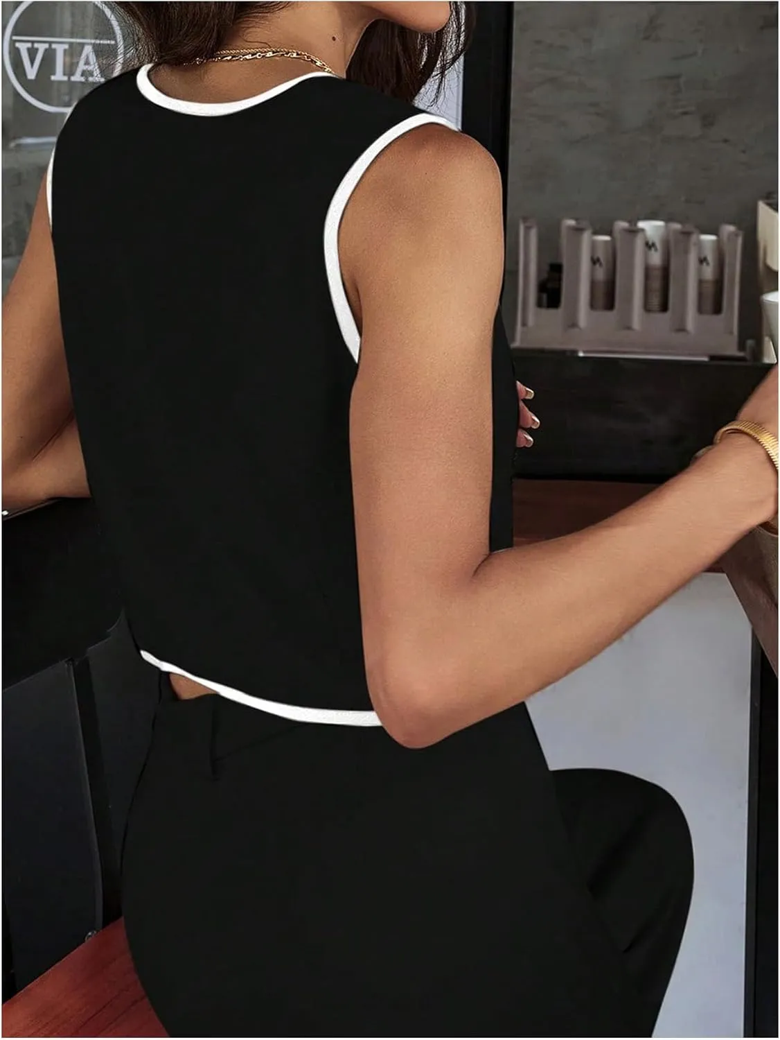 GORGLITTER Women's Sleeveless Casual Vest Tops Cardigans V Neck Asymmetrcal Button Business Work Office Blazer Vests