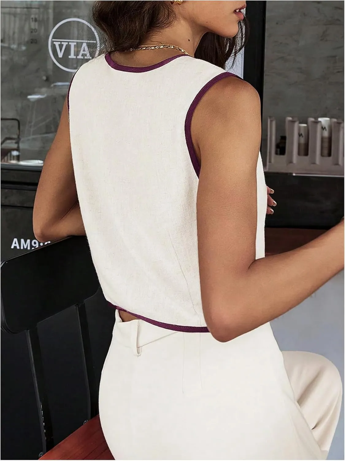 GORGLITTER Women's Sleeveless Casual Vest Tops Cardigans V Neck Asymmetrcal Button Business Work Office Blazer Vests