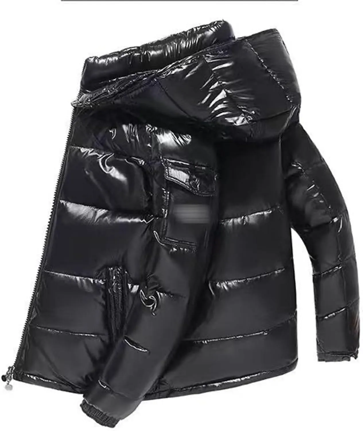 GPCHAN Men's Shiny Down Coat Hood Winter Thicken Warmth Puffer Jacket Glossy Waterproof Parka Coat Outerwear