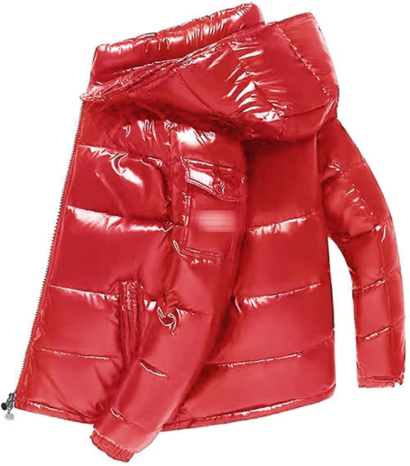 GPCHAN Men's Shiny Down Coat Hood Winter Thicken Warmth Puffer Jacket Glossy Waterproof Parka Coat Outerwear