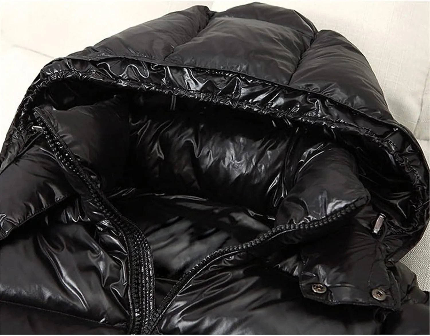 GPCHAN Men's Shiny Down Coat Hood Winter Thicken Warmth Puffer Jacket Glossy Waterproof Parka Coat Outerwear