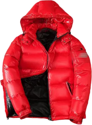 GPCHAN Men's Shiny Down Coat Hood Winter Thicken Warmth Puffer Jacket Glossy Waterproof Parka Coat Outerwear
