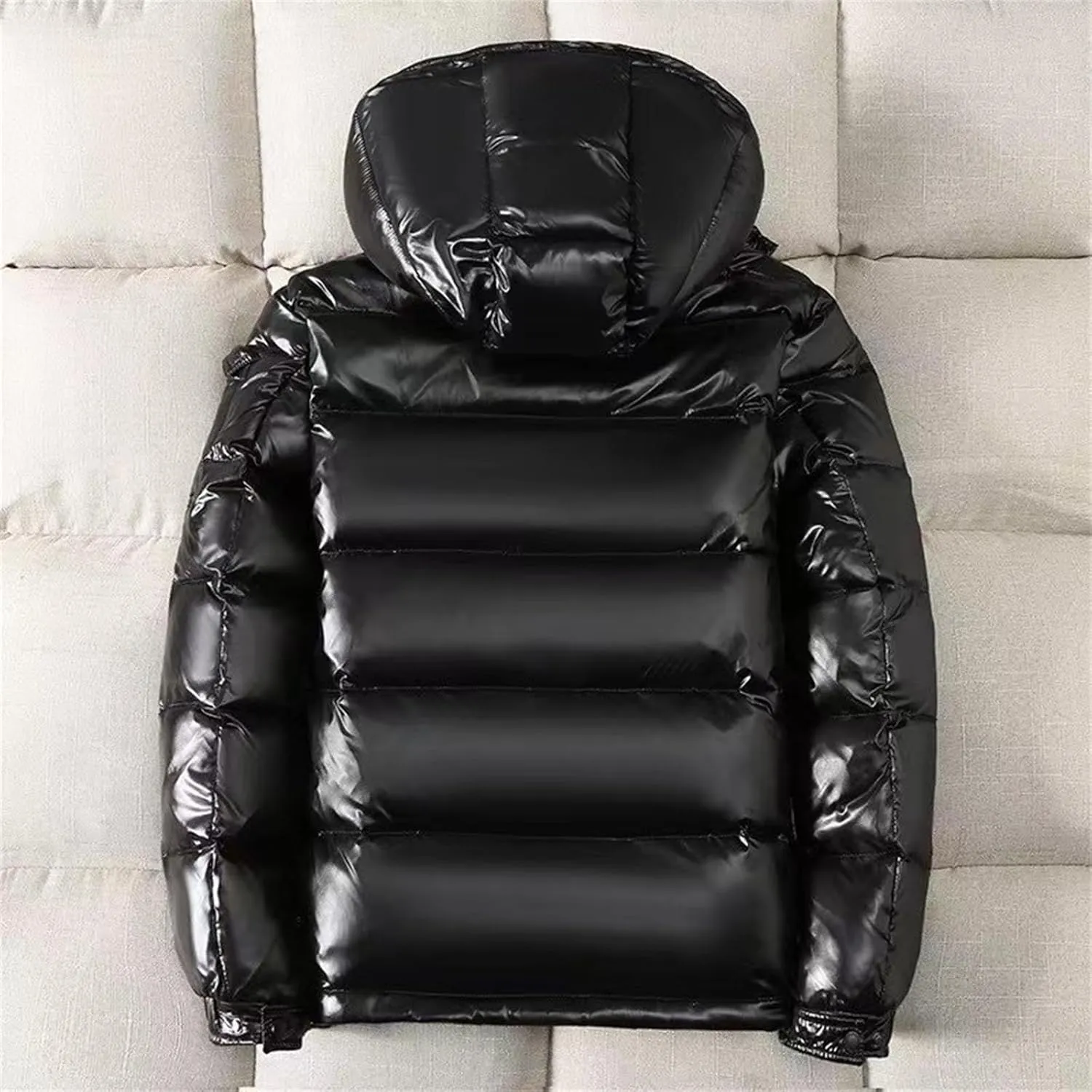 GPCHAN Men's Shiny Down Coat Hood Winter Thicken Warmth Puffer Jacket Glossy Waterproof Parka Coat Outerwear