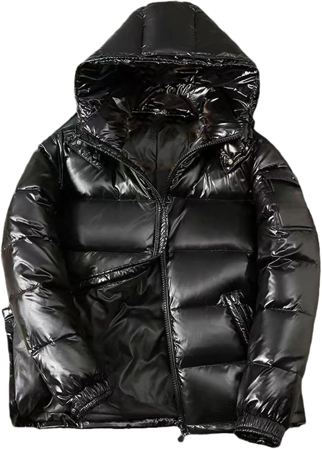 GPCHAN Men's Shiny Down Coat Hood Winter Thicken Warmth Puffer Jacket Glossy Waterproof Parka Coat Outerwear