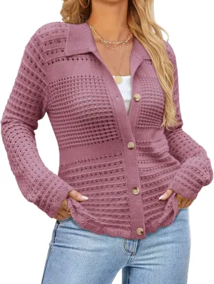 GRACE KARIN Cardigan Sweaters for Women Long Sleeve 2024 Fall Button Down Lightweight Cardigans for Women