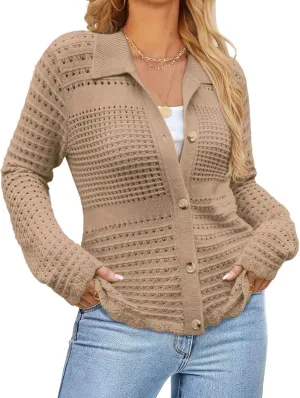 GRACE KARIN Cardigan Sweaters for Women Long Sleeve 2024 Fall Button Down Lightweight Cardigans for Women
