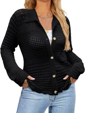 GRACE KARIN Cardigan Sweaters for Women Long Sleeve 2024 Fall Button Down Lightweight Cardigans for Women