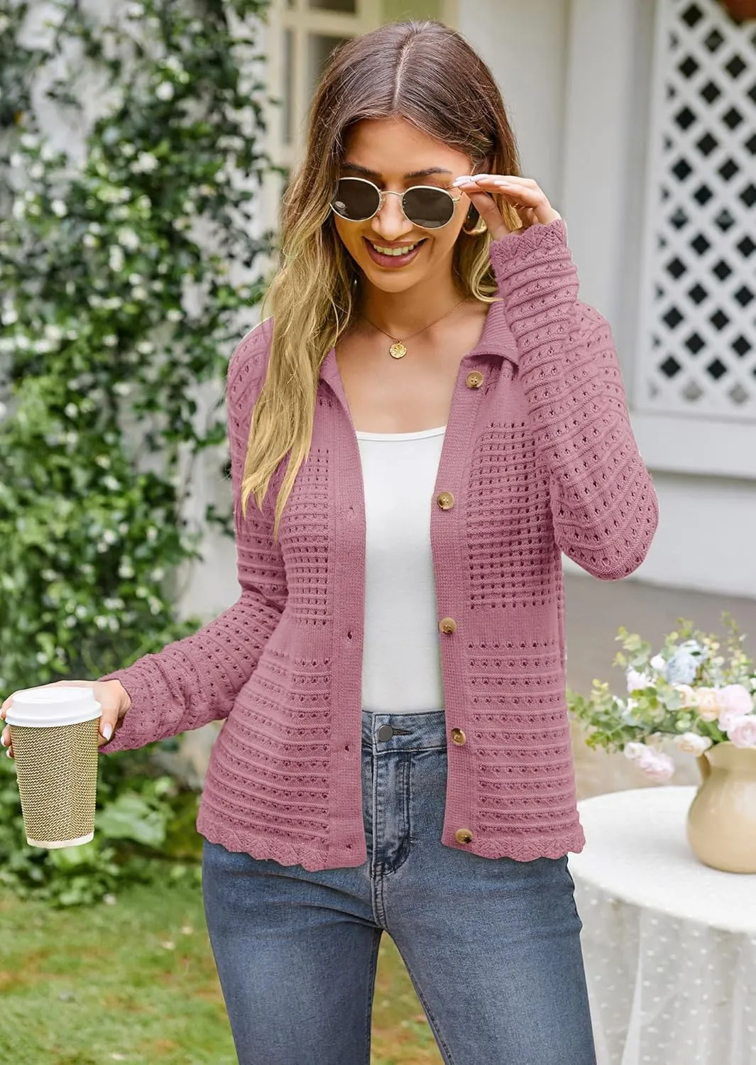 GRACE KARIN Cardigan Sweaters for Women Long Sleeve 2024 Fall Button Down Lightweight Cardigans for Women