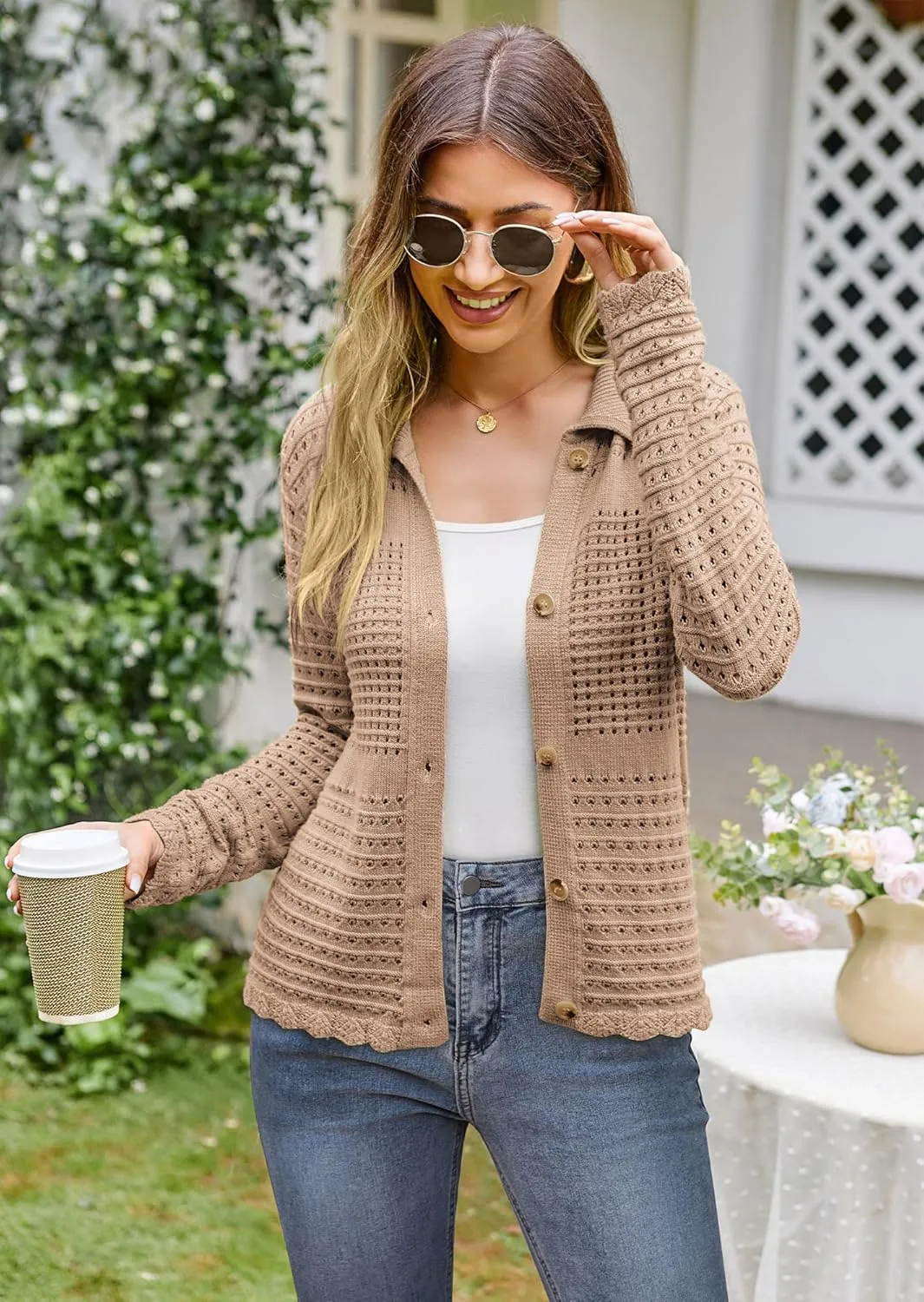 GRACE KARIN Cardigan Sweaters for Women Long Sleeve 2024 Fall Button Down Lightweight Cardigans for Women