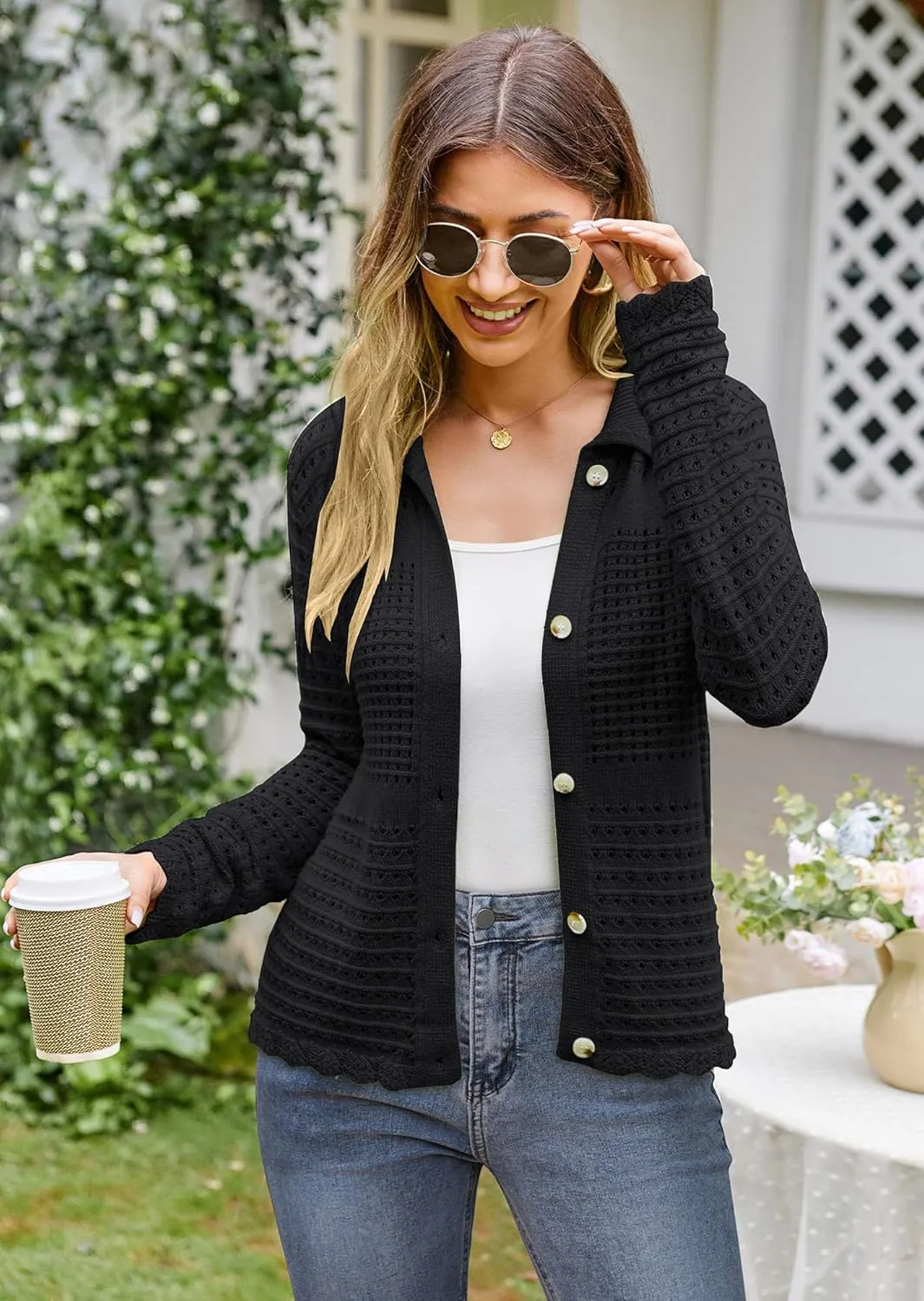 GRACE KARIN Cardigan Sweaters for Women Long Sleeve 2024 Fall Button Down Lightweight Cardigans for Women