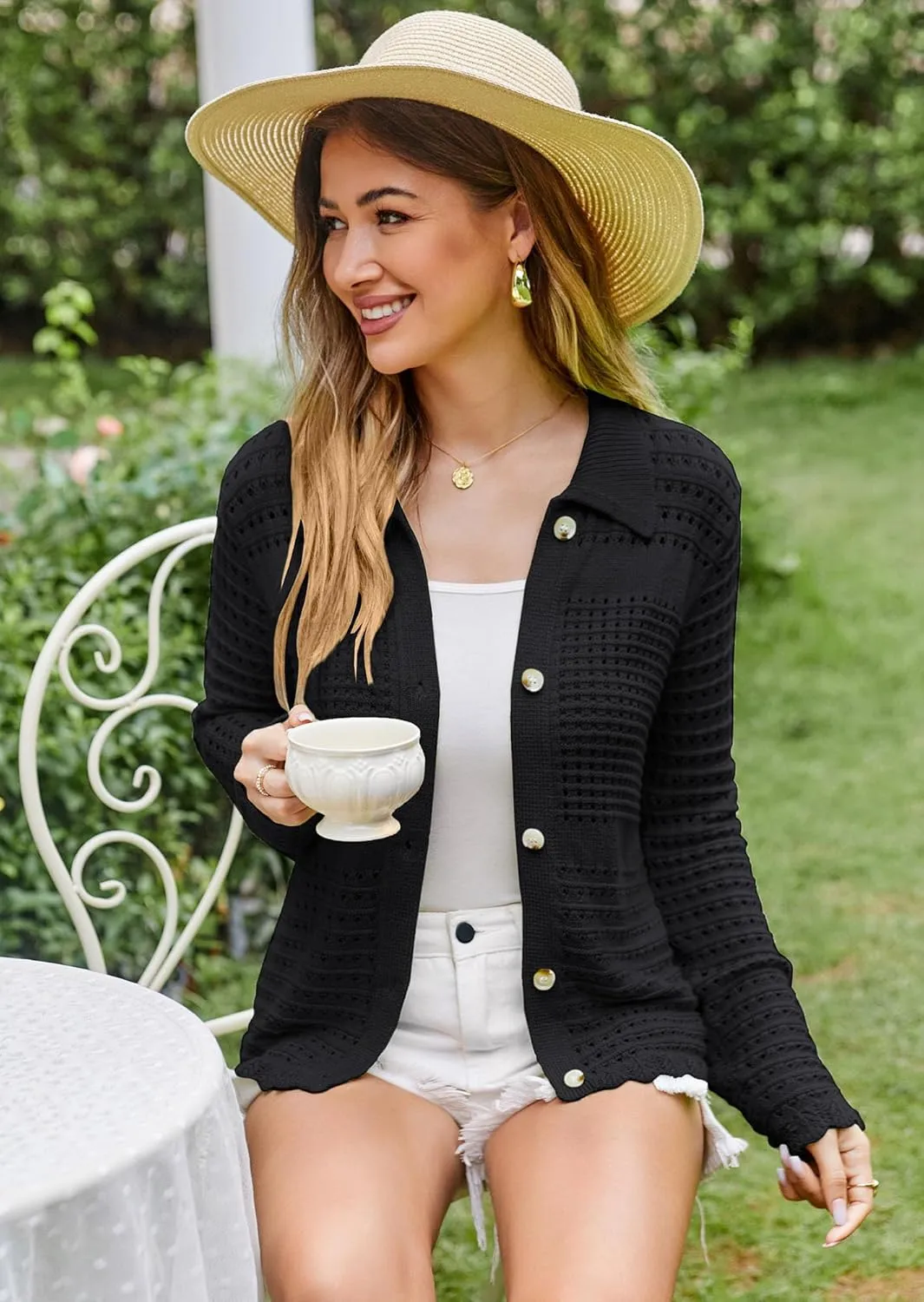 GRACE KARIN Cardigan Sweaters for Women Long Sleeve 2024 Fall Button Down Lightweight Cardigans for Women