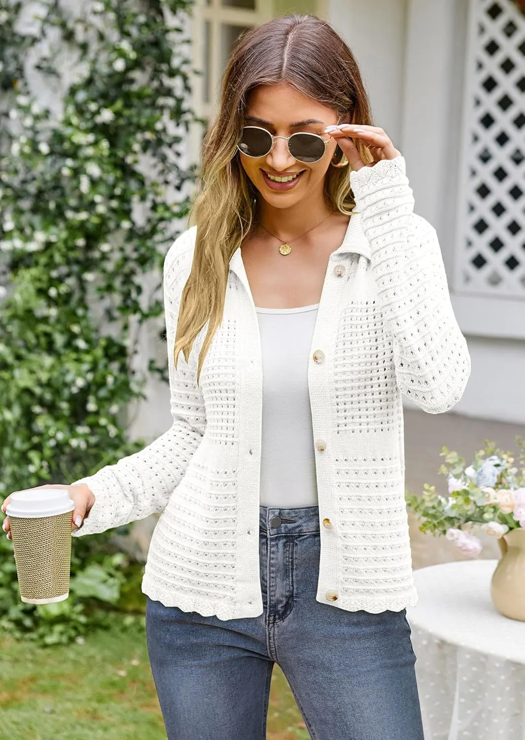 GRACE KARIN Cardigan Sweaters for Women Long Sleeve 2024 Fall Button Down Lightweight Cardigans for Women