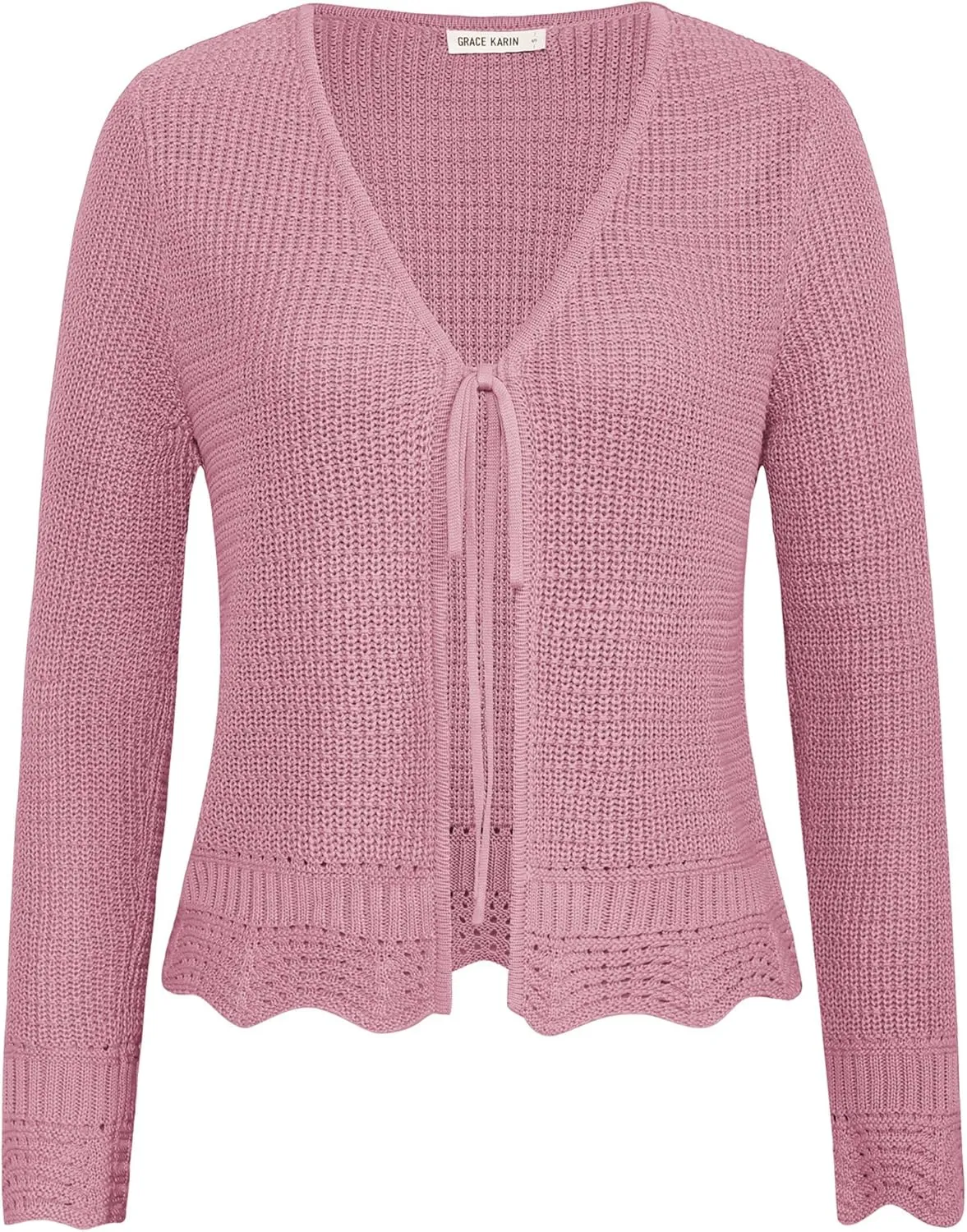 GRACE KARIN Women's Long Sleeve Cardigan Tie Front V Neck Crochet Lightweight Shrug Sweaters for Dresses Knit Top