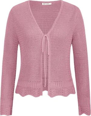 GRACE KARIN Women's Long Sleeve Cardigan Tie Front V Neck Crochet Lightweight Shrug Sweaters for Dresses Knit Top