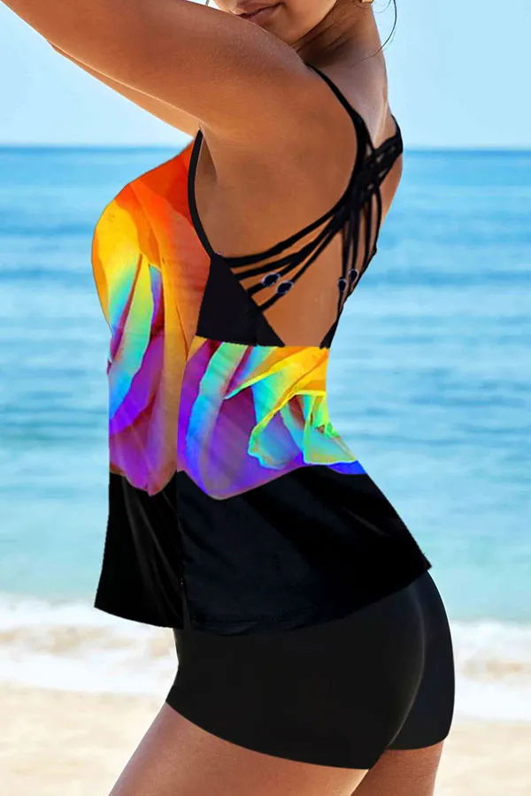 Gradient Patchwork Relaxed Shorts Tankini
