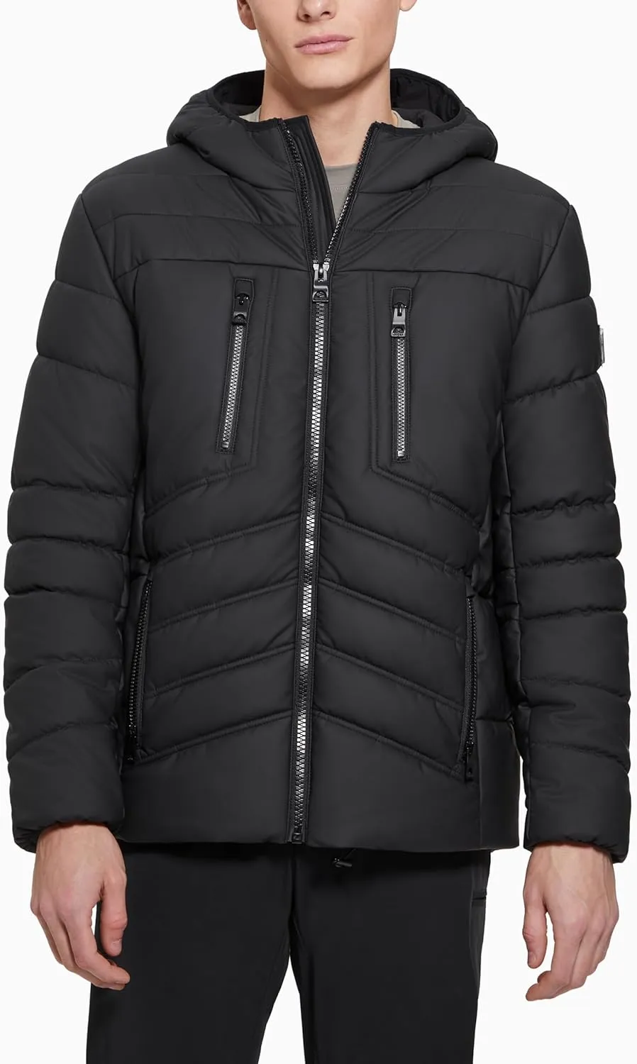 GUESS Men's Leo Tech Quilted Hooded Jacket