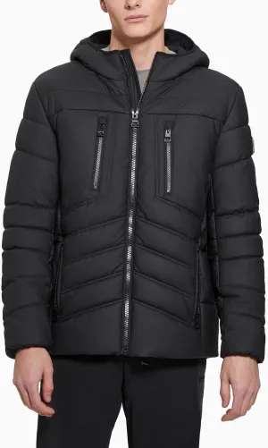 GUESS Men's Leo Tech Quilted Hooded Jacket