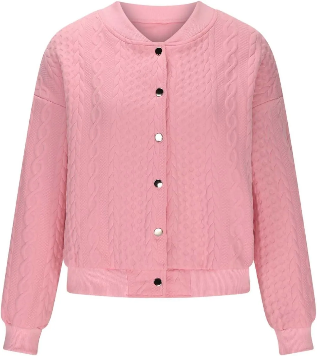 Gumipy Cardigan Sweaters for Women Jacquard Knit Botton Down Cropped Jacket Y2K Long Sleeve Oversized Sweatshirt with Pockets