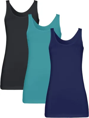 H HIAMIGOS Womens 3 Packs Long Tank Tops Stretchy Cotton Sleeveless Camisole Undershirts Layering Workout Yoga Camis