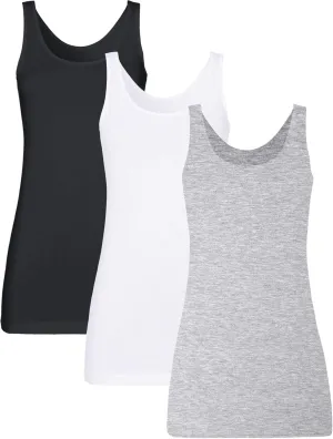 H HIAMIGOS Womens 3 Packs Long Tank Tops Stretchy Cotton Sleeveless Camisole Undershirts Layering Workout Yoga Camis
