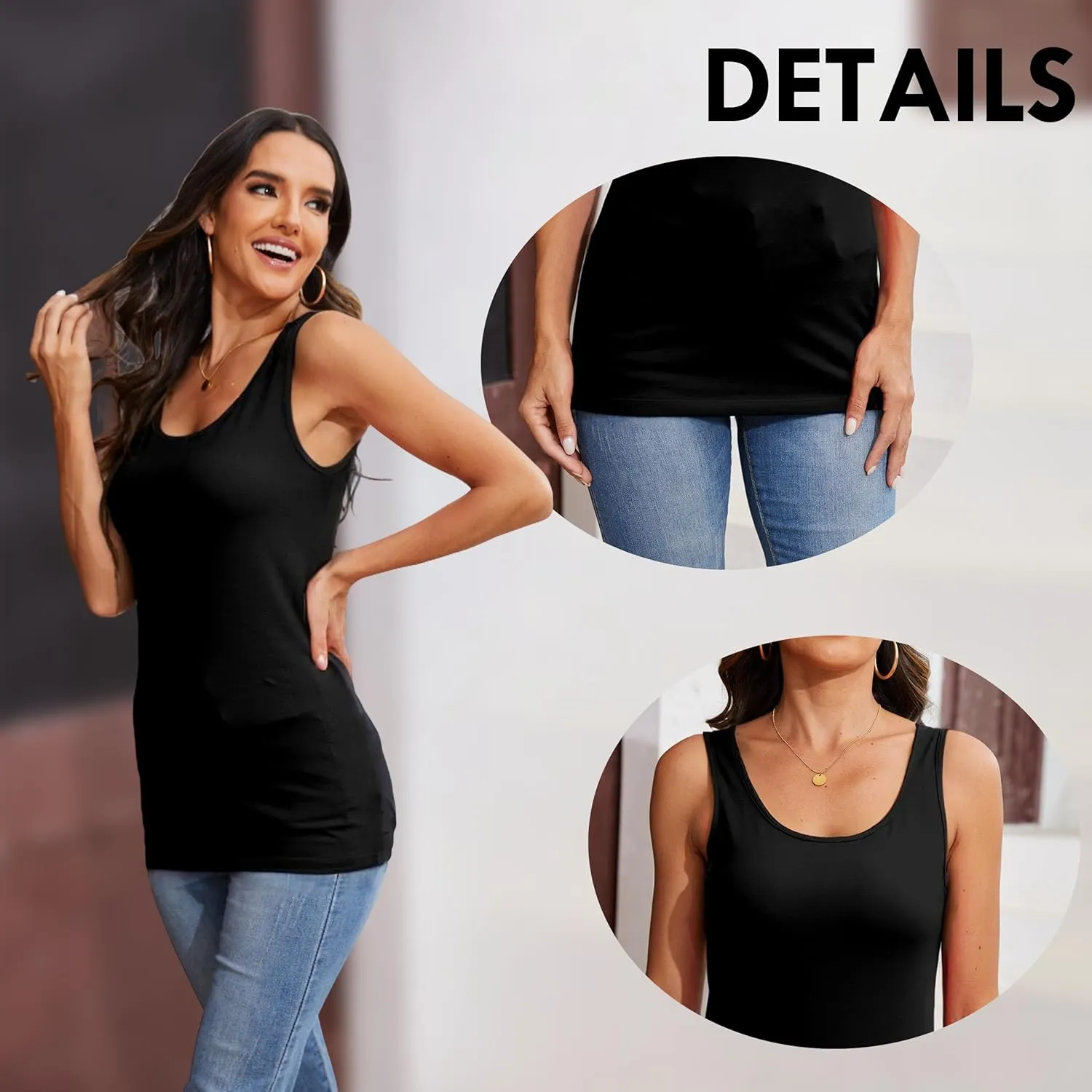 H HIAMIGOS Womens 3 Packs Long Tank Tops Stretchy Cotton Sleeveless Camisole Undershirts Layering Workout Yoga Camis