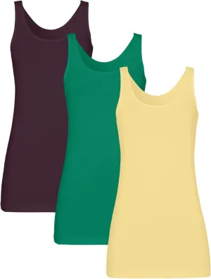 H HIAMIGOS Womens 3 Packs Long Tank Tops Stretchy Cotton Sleeveless Camisole Undershirts Layering Workout Yoga Camis