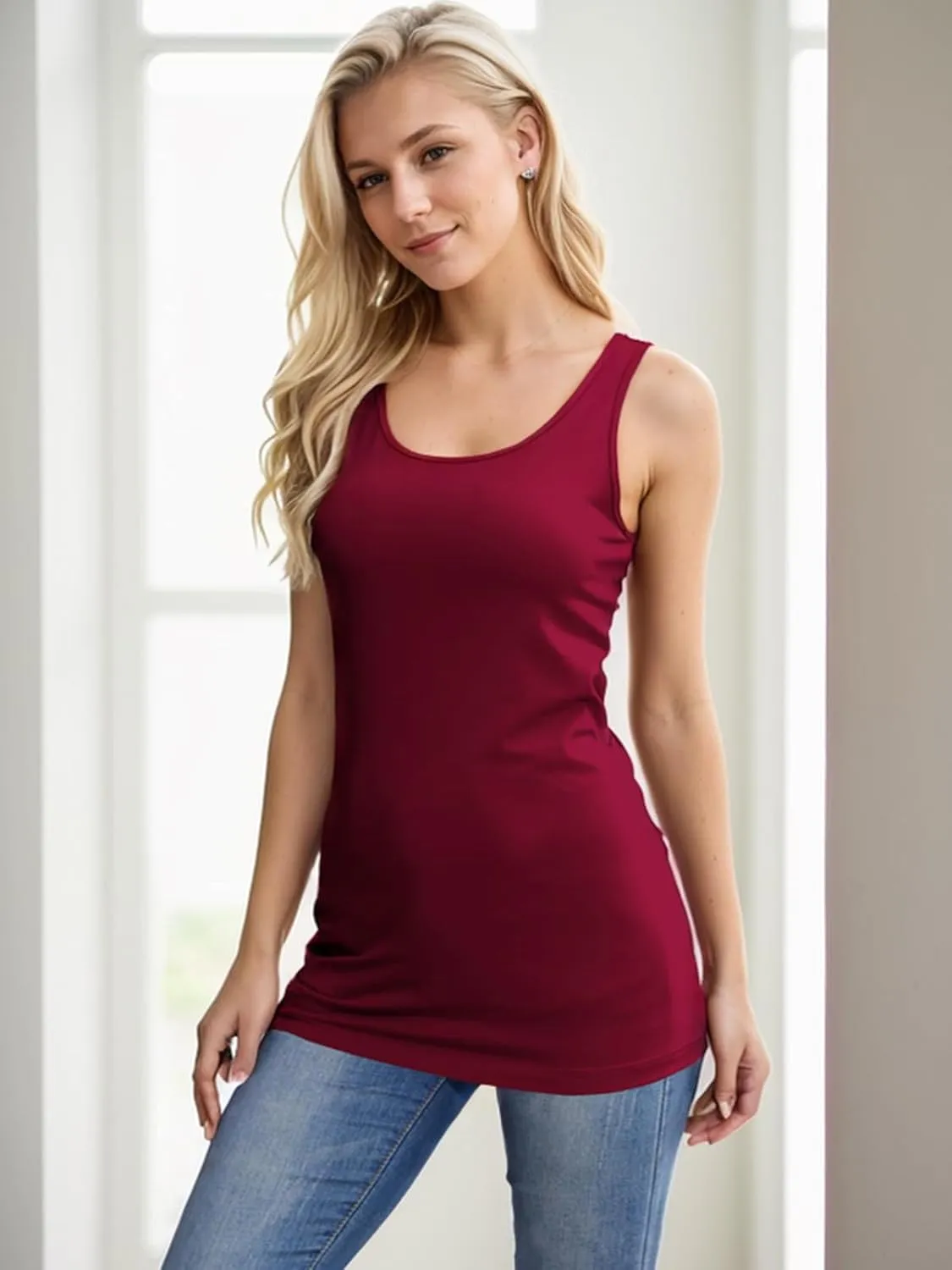 H HIAMIGOS Womens 3 Packs Long Tank Tops Stretchy Cotton Sleeveless Camisole Undershirts Layering Workout Yoga Camis