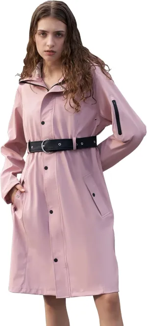 HALO RAIN Women's Single Breasted Long Trench Coat Windproof Raincoat Outerwear Lightweight Windbreaker with Blet & Hood