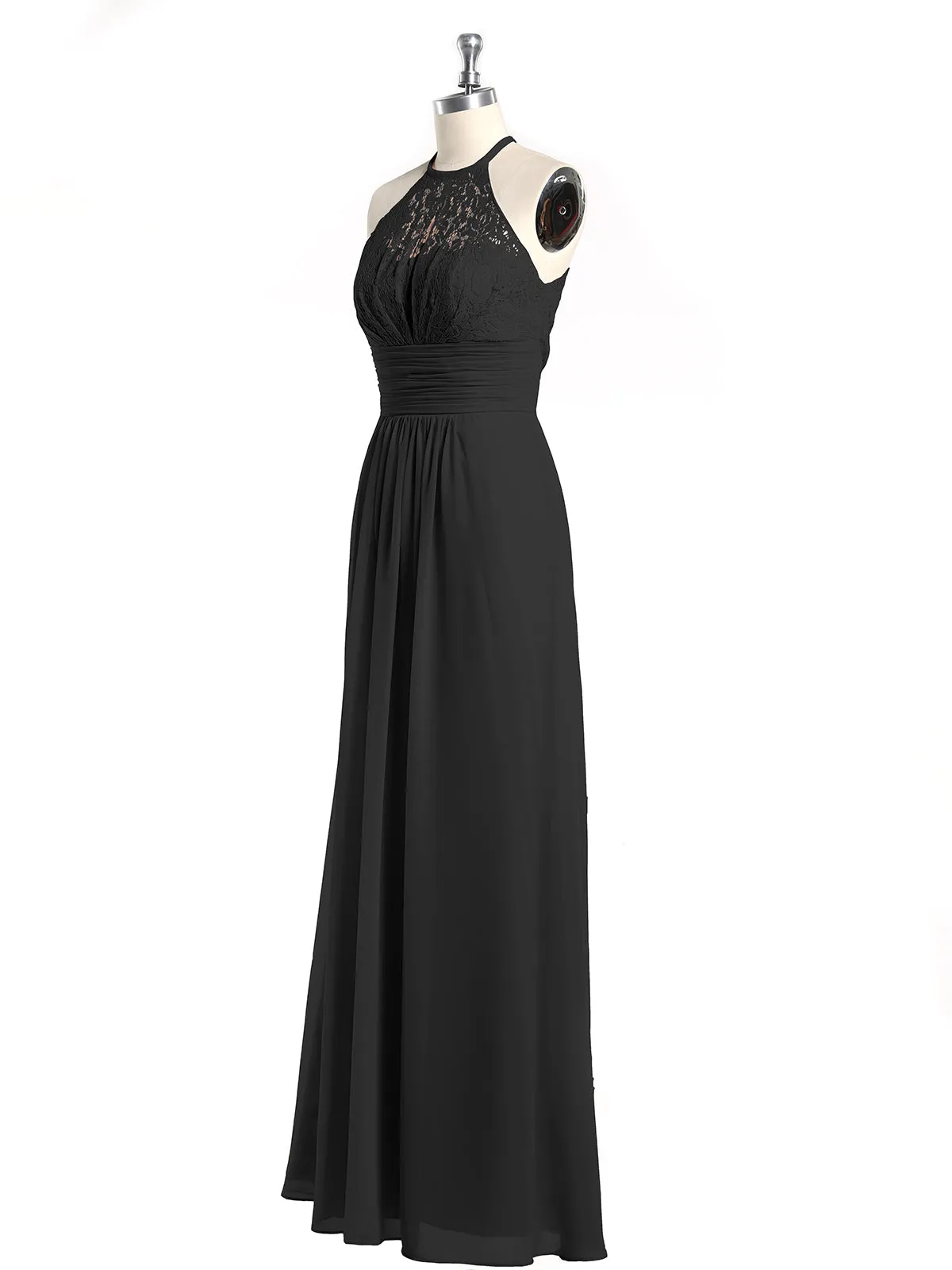 Halter Chiffon And Lace Long Dresses Black