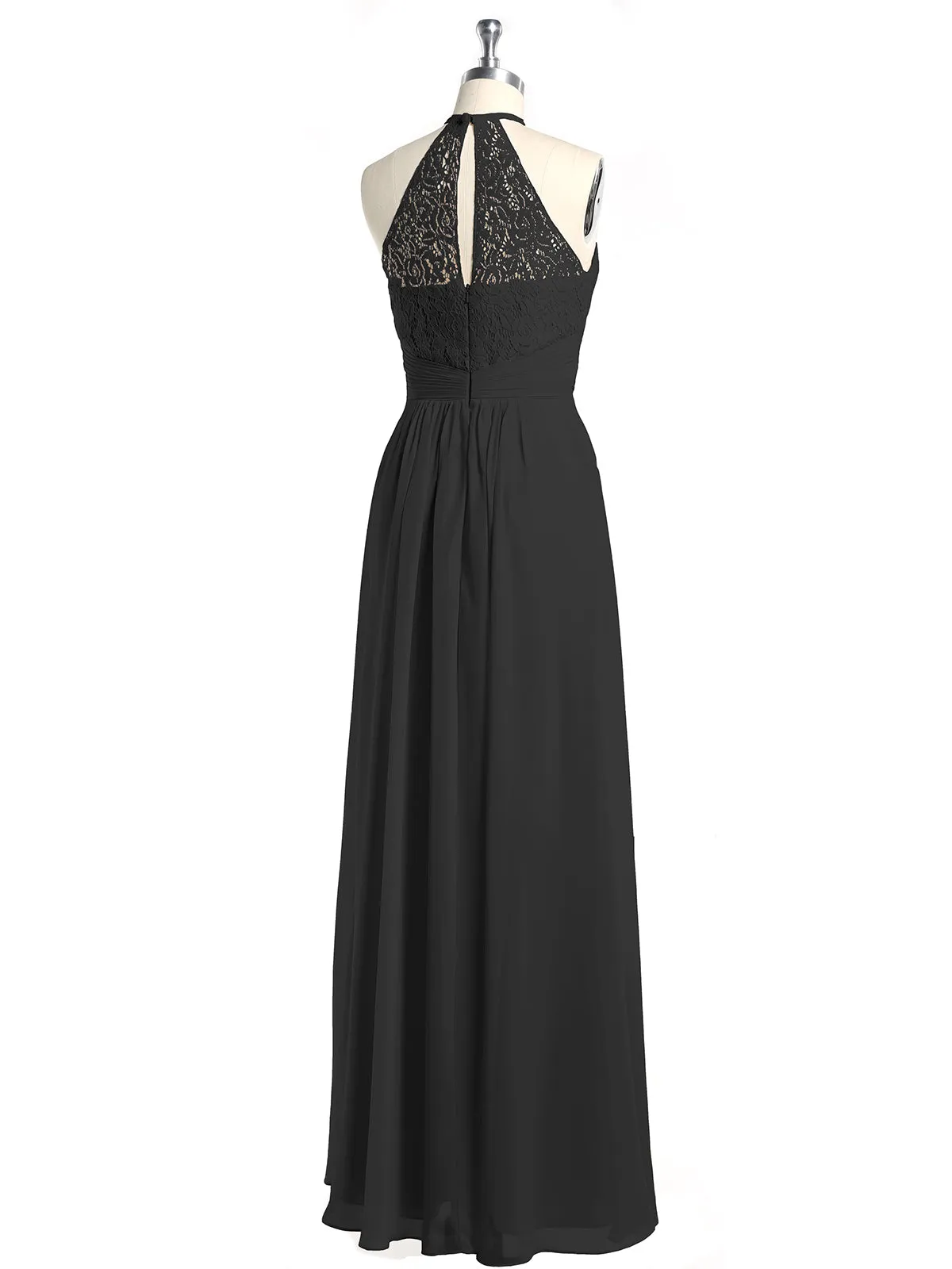 Halter Chiffon And Lace Long Dresses Black